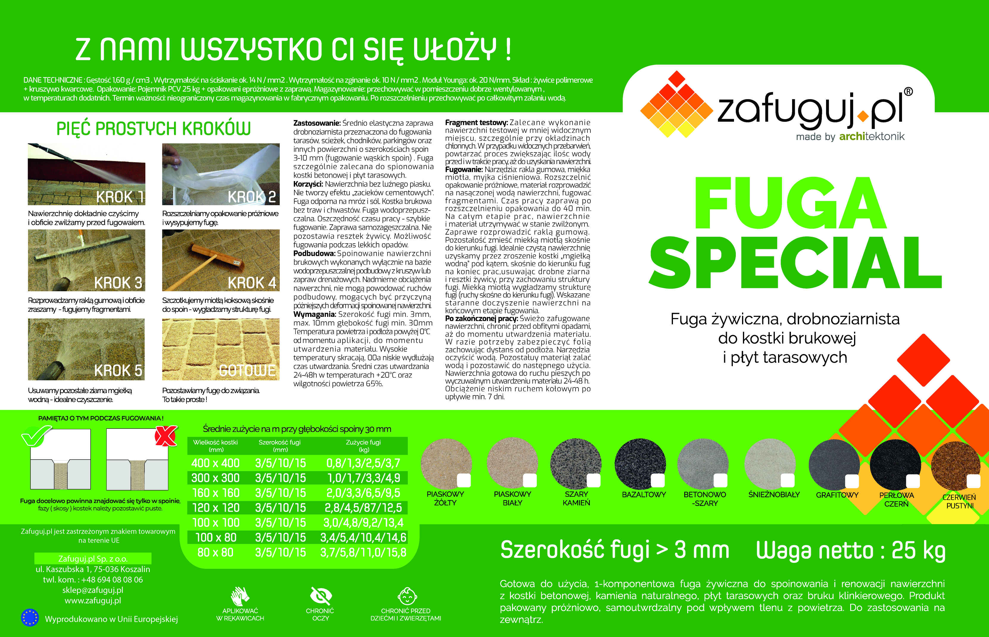 Etykieta fugi special fuga zywiczna do kostki brukowej betonowej Limitowana kolory